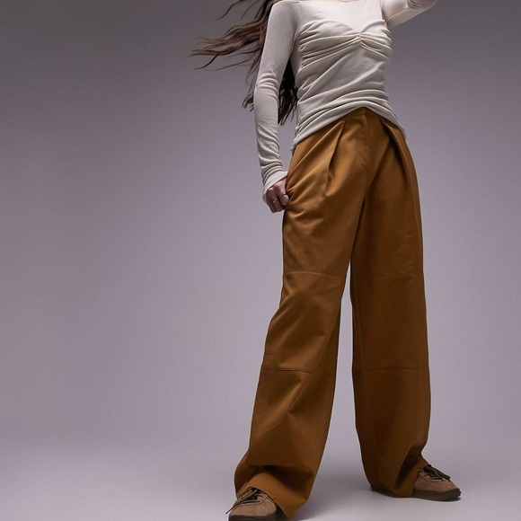 NEW Topshop Wide Leg Trouser Sand 12 - Picture 1 of 8